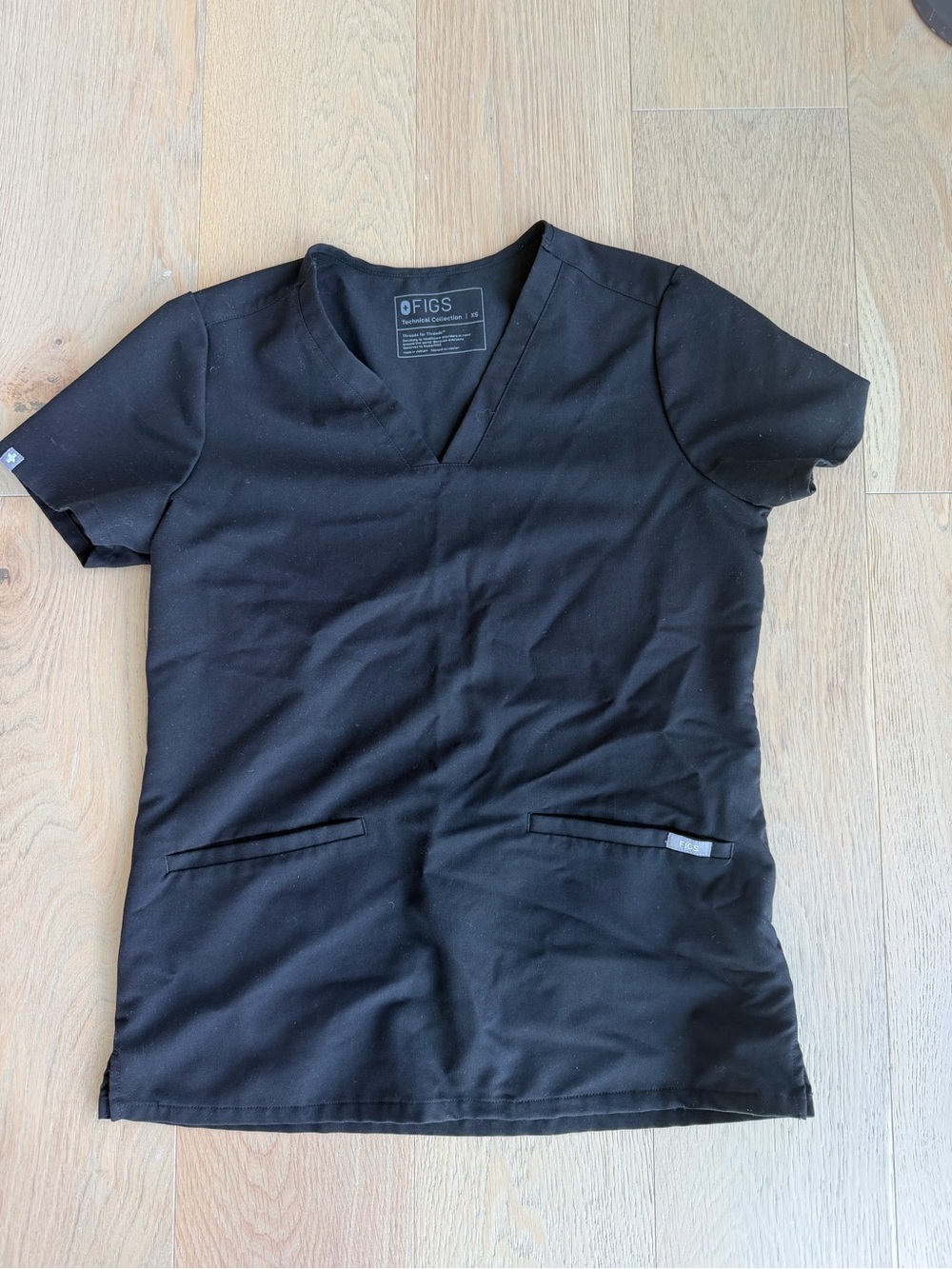 Figs Black V-Neck Medical Scrub Top